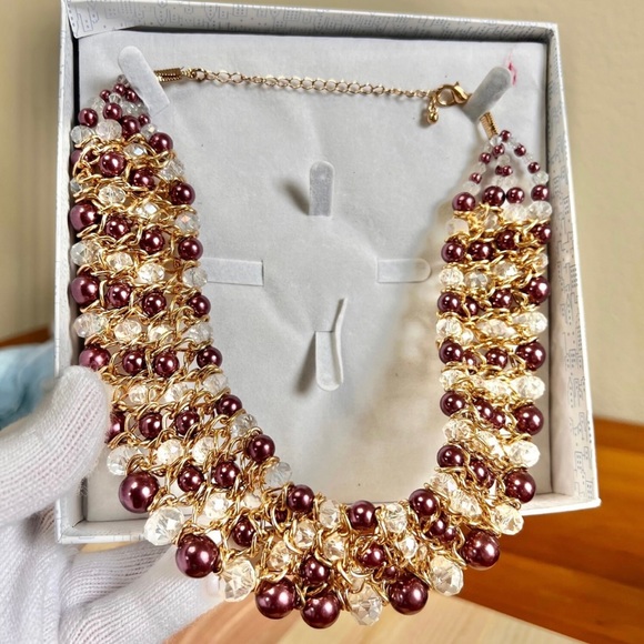 Vintage SkyLine Jewelry, Plum & Gold Tone Beaded Stretchy Necklace & Bracelet - Picture 6 of 7